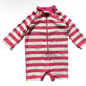Hanna Andersson Baby Girl Pink White Long Sleeve Rash Guard Size 6-12 Months